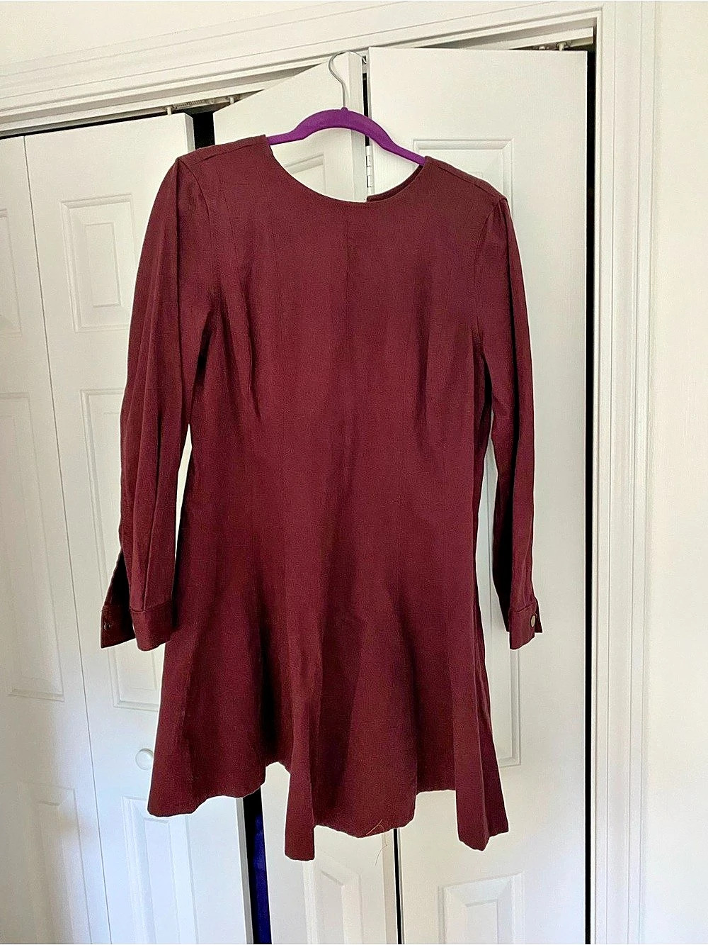 LOFT Burgundy Long Sleeve Mini Dress